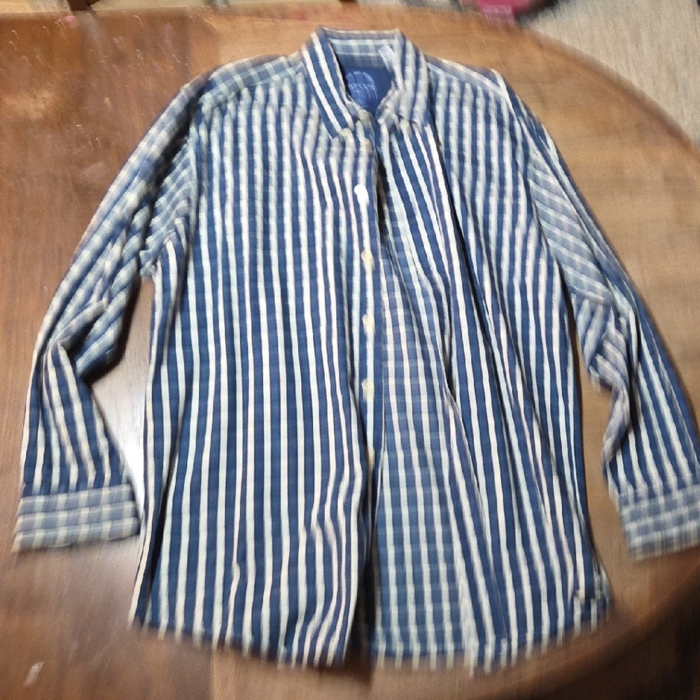 Navy and Beige Striped Men's Casual Shirt